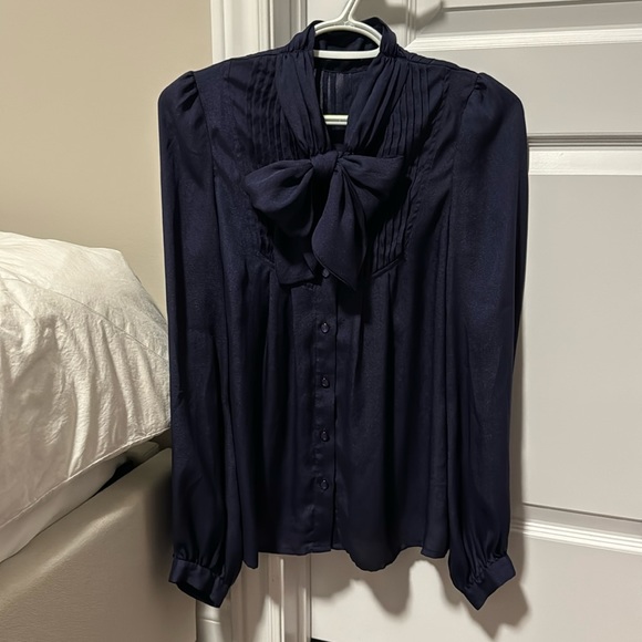 Navy Blouse with Front tie - Picture 1 of 3